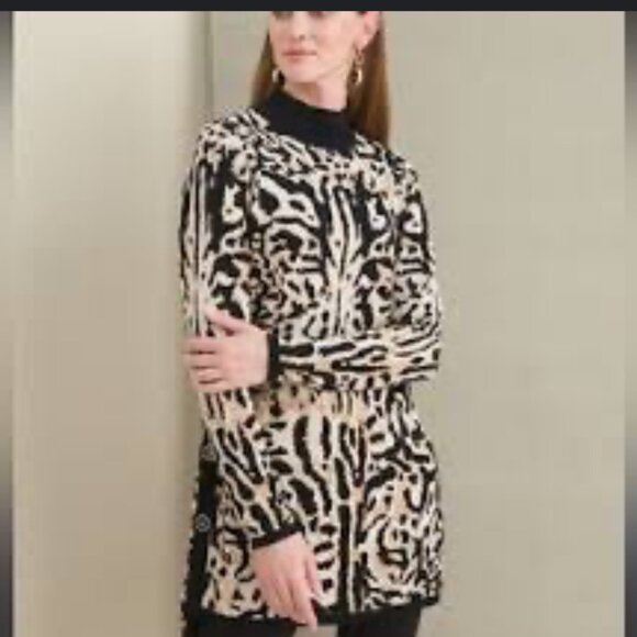Chico’s Animal Print Cashmere Blend Tunic Sweater Mock Neck Small - Picture 1 of 6
